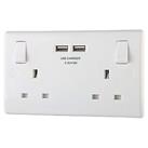 British General 800 Series 13A 2-Gang SP Switched Socket + 3.1A 15.5W 2-Outlet Type A USB Charger Wh