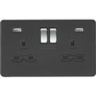 Knightsbridge 13A 2-Gang SP Switched Socket + 2.4A 12W 2-Outlet Type A USB Charger Matt Black with B