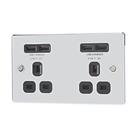 LAP 13A 2-Gang Unswitched Socket + 4.2A 10.5W 4-Outlet Type A USB Charger Polished Chrome with Black