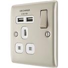 British General Nexus Metal 13A 1-Gang SP Switched Socket + 2.1A 10.5W 2-Outlet Type A USB Charger P