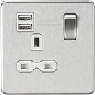 Knightsbridge 13A 1-Gang SP Switched Socket + 2.4A 12W 2-Outlet Type A USB Charger Brushed Chrome wi