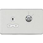 Knightsbridge 13A Key Switch 1-Gang DP Switched Socket Brushed Chrome with White Inserts (708TX)