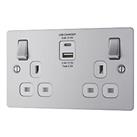 LAP 13A 2-Gang SP Switched Socket + 4.2A 15W 2-Outlet Type A & C USB Charger Brushed Stainless S