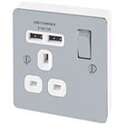 LAP 13A 1-Gang SP Switched Socket + 2.1A 10.5W 2-Outlet Type A USB Charger Polished Chrome with Whit