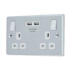 LAP 13A 2-Gang SP Switched Socket + 3.1A 15.5W 2-Outlet Type A USB Charger Polished Chrome with Whit