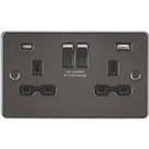 Knightsbridge 13A 2-Gang SP Switched Socket + 4.0A 20W 2-Outlet Type A & C USB Charger Gunmetal 