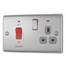 British General Nexus Metal 45A 2-Gang DP Cooker Switch & 13A DP Switched Socket Brushed Steel w