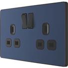 British General Evolve 13A 2-Gang SP Switched Socket Blue with Black Inserts (749RF)