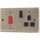 LAP 45A 2-Gang 2-Pole Cooker Switch & 13A DP Switched Socket Antique Brass with LED with Black I