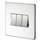 Crabtree Platinum 10AX 3-Gang 2-Way Light Switch Polished Chrome (76873)