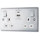 British General Nexus Metal 13A 2-Gang SP Switched Socket + 3A 45W 2-Outlet Type A & C USB Charg