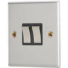 Contactum iConic 10AX 2-Gang 2-Way Light Switch Brushed Steel with Black Inserts (812RK)