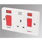 Crabtree Capital 45 A & 13A 2-Gang DP Cooker Switch & 13A DP Switched Socket White with Neon