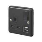 MK Contoura 13A 1-Gang DP Switched Socket + 2A 10.5W 2-Outlet Type A USB Charger Black with Colour-M