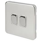 Schneider Electric Lisse Deco 10AX 2-Gang 2-Way Light Switch Polished Chrome with White Inserts (851