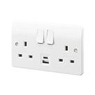 MK Logic Plus 13A 2-Gang DP Switched Socket + 3A 15.5W 2-Outlet Type A & C USB Charger White (87