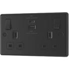 LAP 13A 2-Gang SP Switched Socket + 3A 45W 2-Outlet Type A & C USB Charger Matt Black with Black