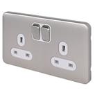 Schneider Electric Lisse Deco 13A 2-Gang DP Switched Plug Socket Brushed Stainless Steel with White 