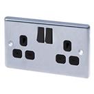 LAP 13A 2-Gang SP Switched Plug Socket Brushed Stainless Steel with Black Inserts (9183C)