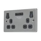 LAP 13A 2-Gang SP Switched Socket + 3.1A 15.5W 2-Outlet Type A USB Charger Black Nickel with Black I