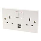 13A 2-Gang DP Switched Socket + 2.1A 10.5W 2-Outlet Type A USB Charger White (9272J)