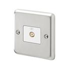 MK Contoura 1-Gang Coaxial TV / FM Socket Brushed Stainless Steel with White Inserts (930RG)