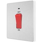 British General Evolve 45A 1-Gang 2-Pole Cooker Switch Brushed Steel with LED with White Inserts (93