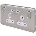 Schneider Electric Lisse Deco 13A 2-Gang SP Switched Socket + 2.1A 10.5W 2-Outlet Type A USB Charger