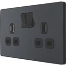 British General Evolve 13A 2-Gang SP Switched Socket Grey with Black Inserts (976RF)