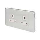 Schneider Electric Lisse Deco 13A 2-Gang Unswitched Plug Socket Polished Chrome with White Inserts (