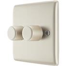 British General Nexus Metal 2-Gang 2-Way LED Dimmer Switch Pearl Nickel with Colour-Matched Inserts 