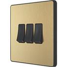 British General Evolve 20 A 16AX 3-Gang 2-Way Light Switch Satin Brass with Black Inserts (993PY)