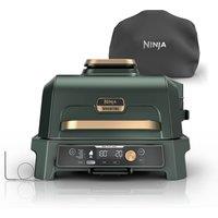 Ninja Woodfire Pro Connect XL Electric BBQ Grill & Smoker with Cover in Green/Gold | OG901UKGN2 | by SharkNinja