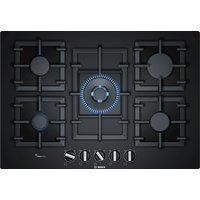 Bosch PPQ7A6B90 Series 6 75cm 5 Burner Gas Hob in Black Glass Wok