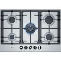 Bosch PCQ7A5B90 Series 6 75cm 5 Burner Gas Hob Brushed Steel Wok Burne