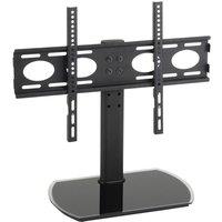 TTAP PED64F Black Glass Fixed Tabletop Pedestal TV Stand in Black