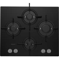 Hotpoint FTGHG641DHBK 60cm 4 Burner Gas Hob in Black Glass Cast Iron S