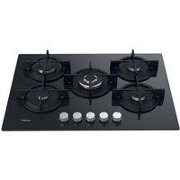 Hotpoint HGS72SBK 75cm 5 Burner Gas Hob on Black Glass Wok Burner