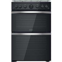 Indesit ID67G0MCBUK 60cm Double Oven Gas Cooker in Black Hob 84 42L