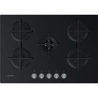 Indesit ING72TBK 75cm 5 Burner Gas Hob on Black Glass Wok Burner