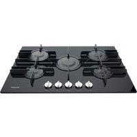 Hotpoint FTGHG751DHBK 75cm 5 Burner Gas Hob in Black Glass Wok Burner