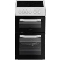Hotpoint HTE5VCW 50cm Twin Cavity Electric Cooker in White Ceramic Hob