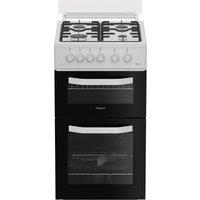 Hotpoint HTG5GCWL 50cm Twin Cavity Gas Cooker with Glass Lid in White