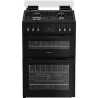 Hotpoint HDG6GDCB 60cm Double Oven Gas Cooker with Glass Lid in Black