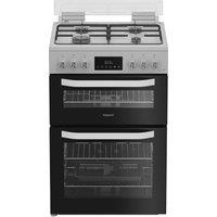 Hotpoint HDG6GDCW 60cm Double Oven Gas Cooker with Glass Lid in White