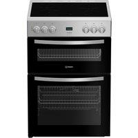 Indesit IDE6VDCS1 60cm Double Oven Electric Cooker in Silver 4 Zone Ce