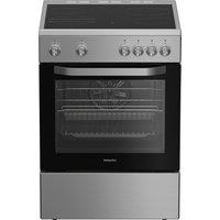 Indesit H6V5KMXUK 60cm Single Oven Electric Cooker in White 4 Zone Cer