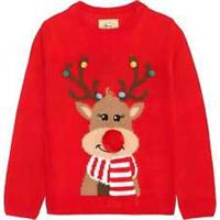 Christmas Reindeer Pom Pom Junior Christmas Jumper Red Kids Sweater Sweatshirt