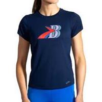 Brooks Distance Graphic Womens Running Top Navy Short Sleeve Breathable T-Shirt - L Regular