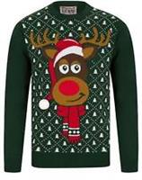 Christmas Santa Hat Motif Mens Christmas Jumper Green Sweatshirt Regular Fit - L Regular